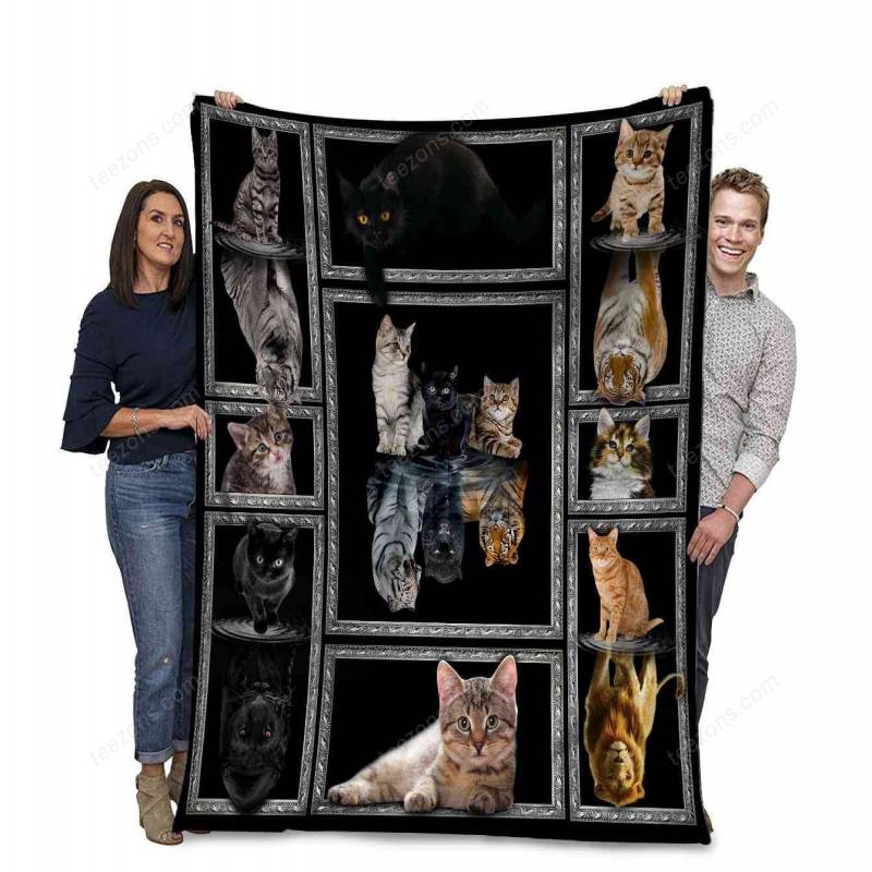 3D Cats Reflection Mirror Puma Cheetah Tiger Cat Lover Ultra Soft Cozy Plush Fleece Blanket