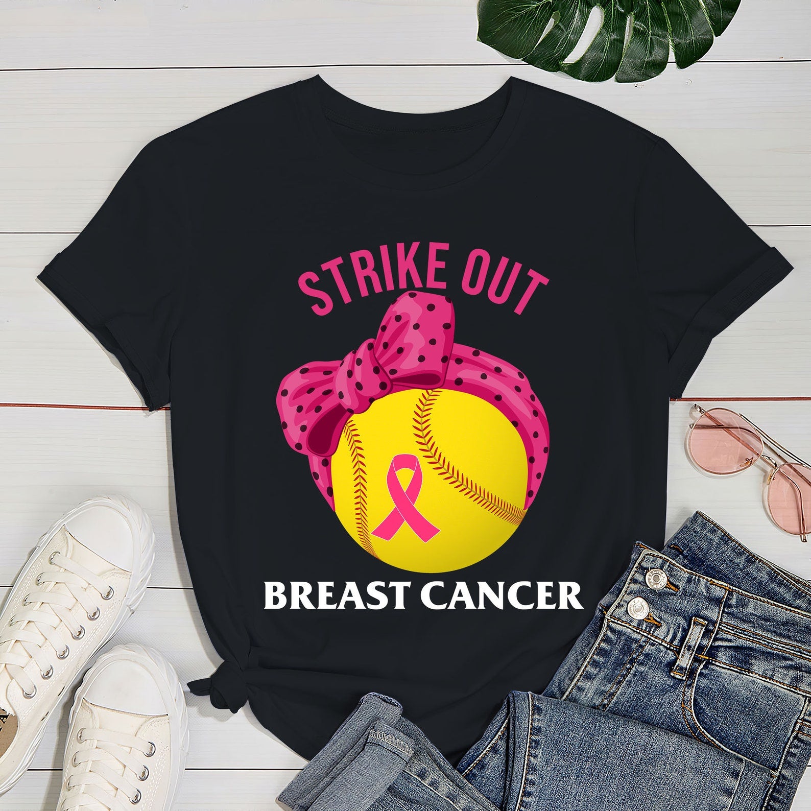Strike Out Breast Cancer Awareness Softball Fighters Shirt For Women Girl Pink Ribbon Ball Tee Shirt For Sport Lovers