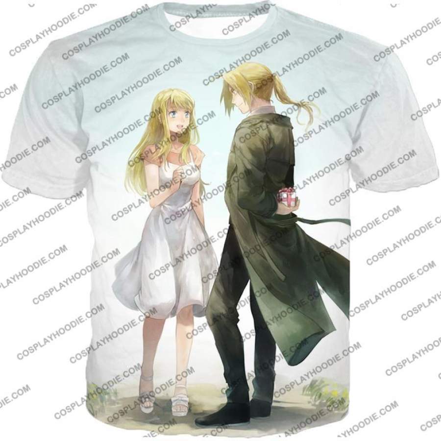 Fullmetal Alchemist Fullmetal Alchemist Super Cute Couple Edward x Winry Amazing White T-Shirt FA051