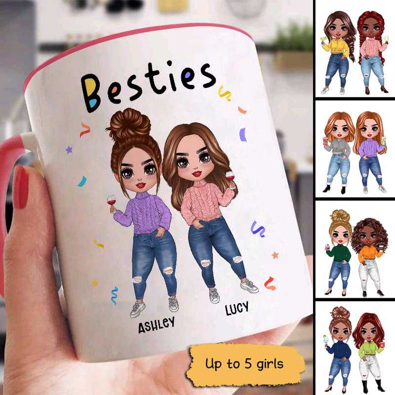 Colorful Besties Sisters Friends Doll Girls Personalized Mug