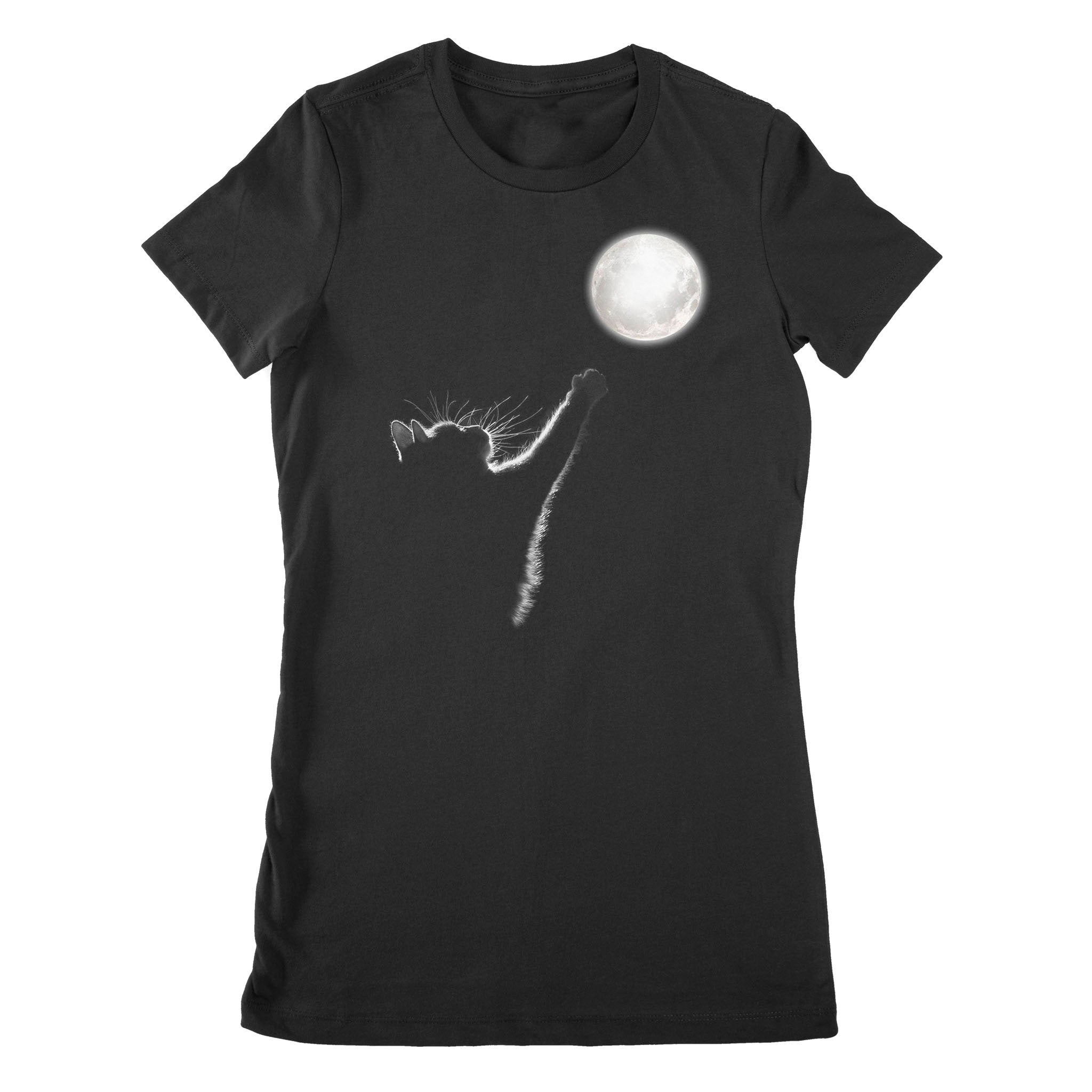 Premium Women’S T-Shirt – Cat Silhouette Reaching For The Moon For Cat Lover