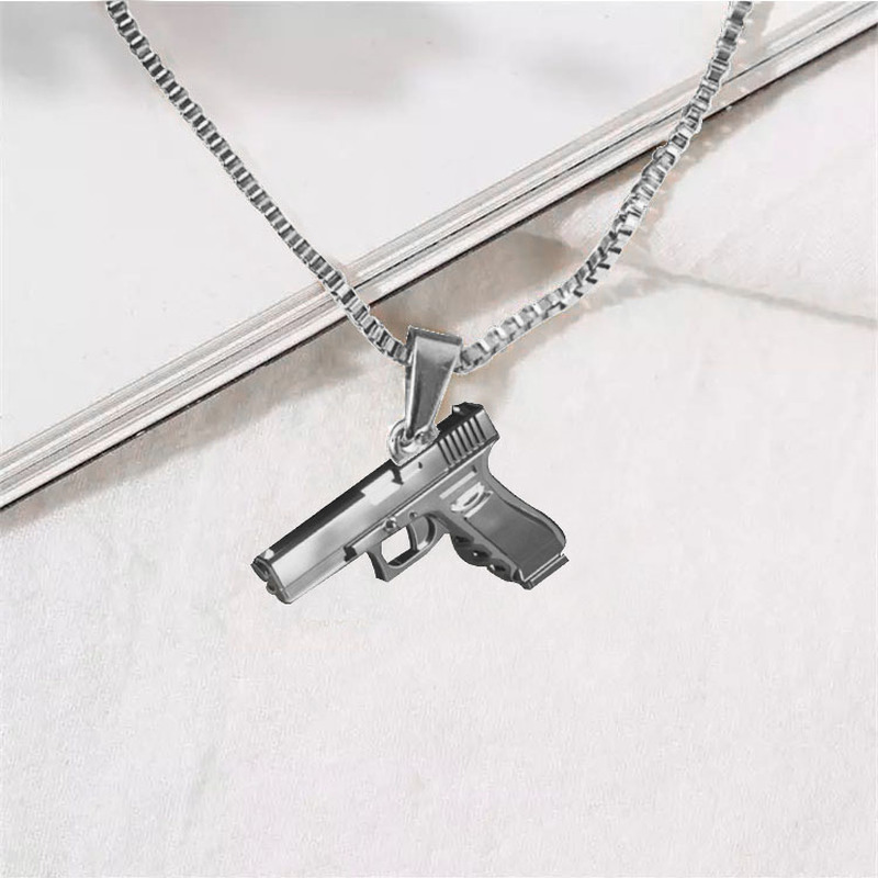 Cool Black Gold Silver Color Gun Shaped Pendants Necklace for Women Men Army Style Hip Hop Long Chain Punk Jewelry alx