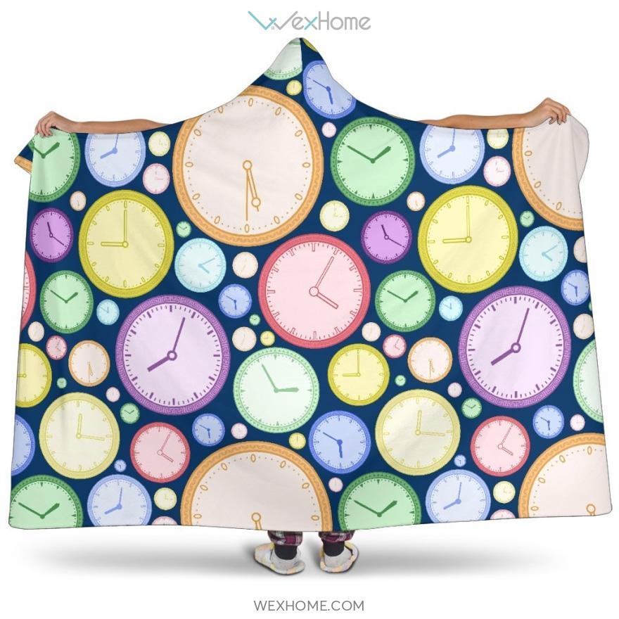 Colorful Clock Background Hooded Blanket