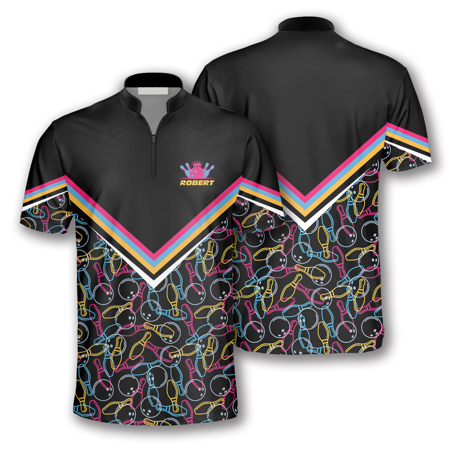 3D All Over Print Bowling Pattern In Black Colorful Lines Custom Bowling Jerseys For Men