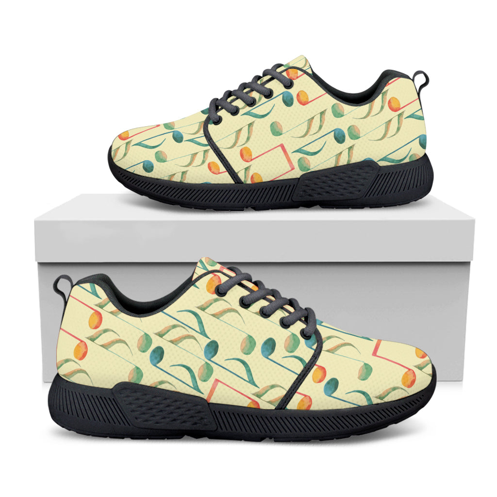 Watercolor Music Notes Pattern Print Black Athletic Shoes