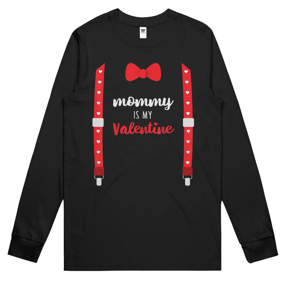 Mommy Is My Valentine Long Sleeve T Shirts Heart Mom Suspenders Bow Tie Long Sleeve T Shirts