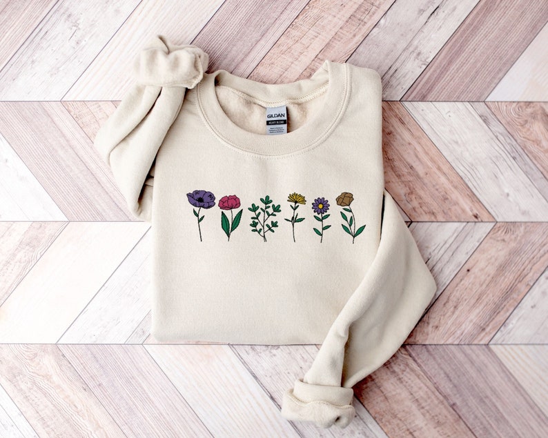 Wildflower Embroidered Sweatshirt 2D Crewneck Sweatshirt All Over Print Sweatshirt For Women Sweatshirt For Men Sws3885