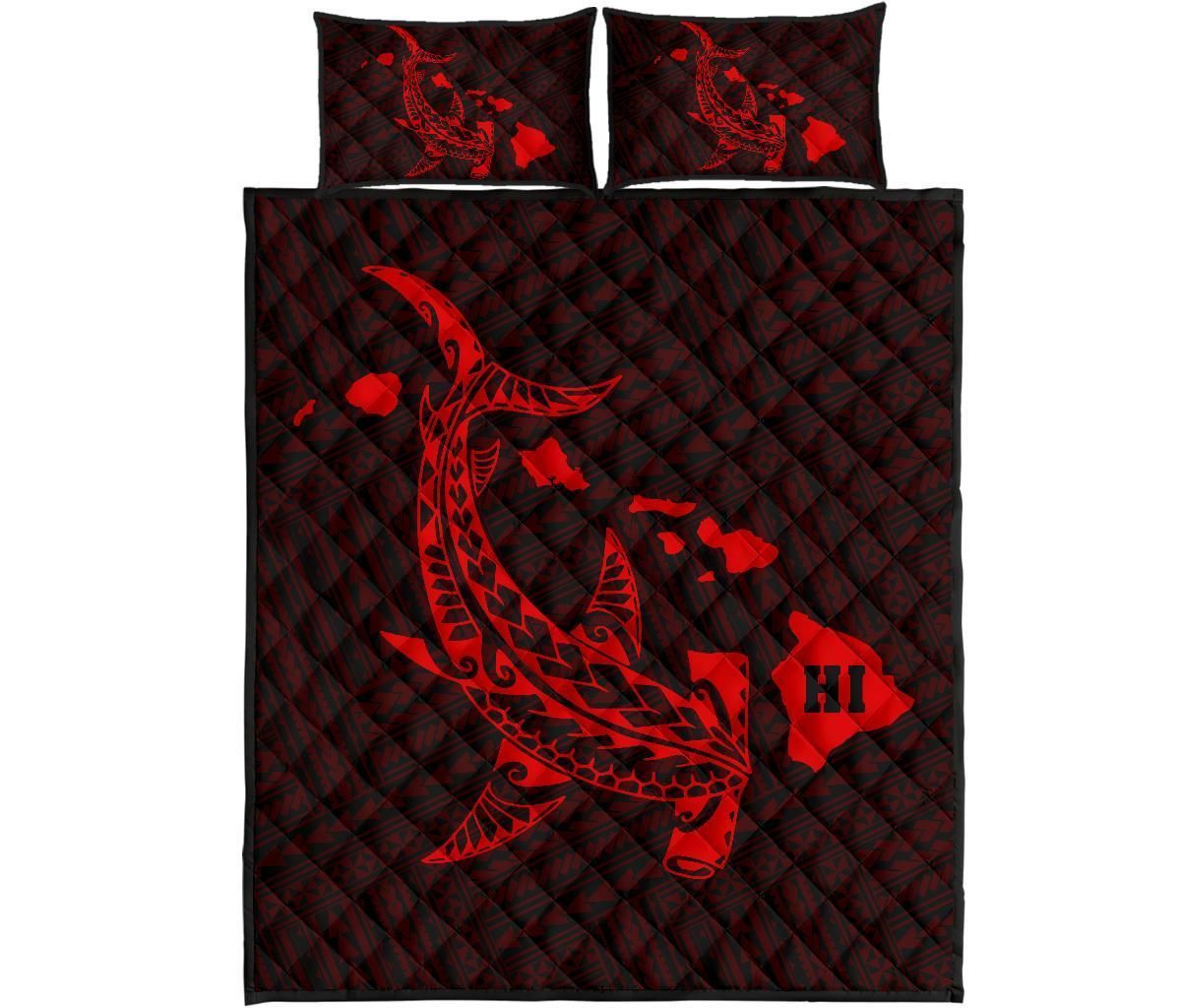 Alohawaii Home Set – Quilt Bed Set Hawaiian Map Hamerhead Shark Polynesian Red J1