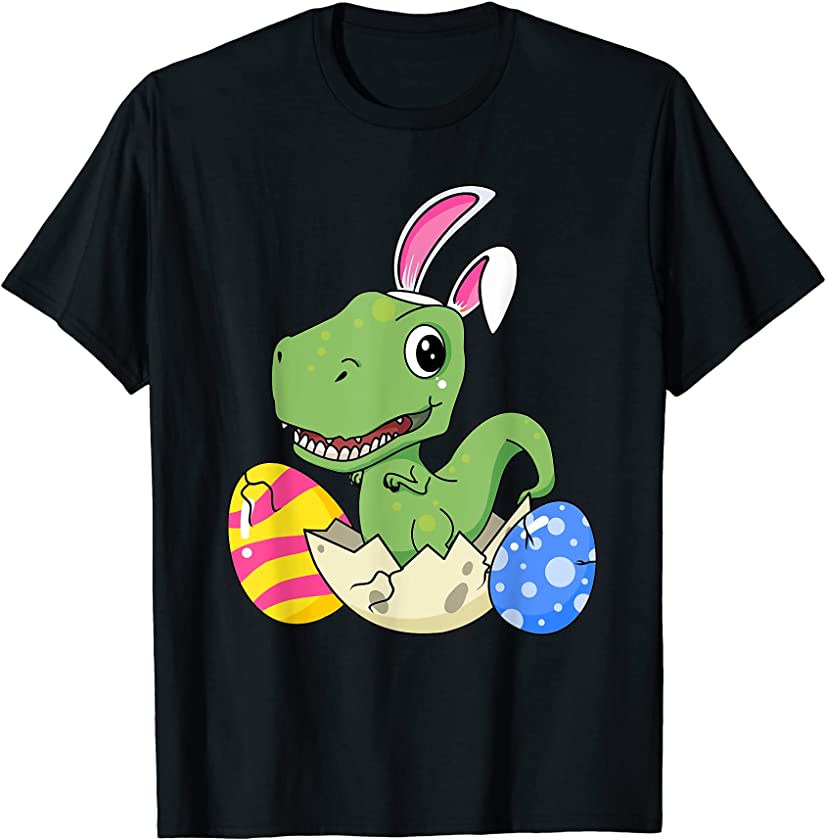 Dinosaur Easter Day T Rex With Bunny Ears Eggs Funny Boys T-Shirt