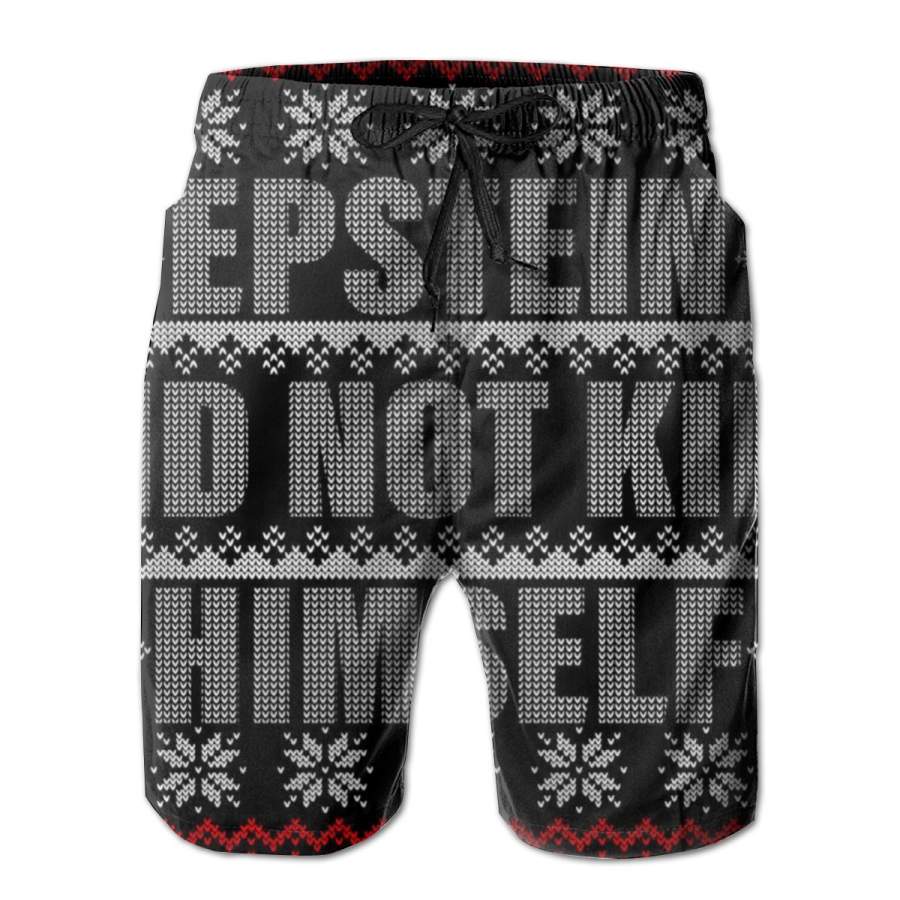 2 Pack Epstein Did Not Kill Himself Ugly Christmas Sweater Poster Men Swim Trunks Drawstring Elastic Waist Quick Dry Beach Shorts with Mesh Lining Swimwear Bathing Suits