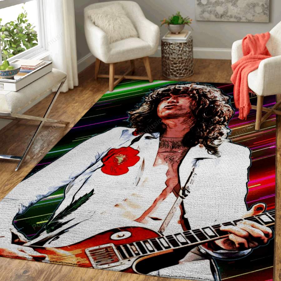 jimmy page led zeppelin – Music Light Art For Fans Area Rug Living Room Ca …