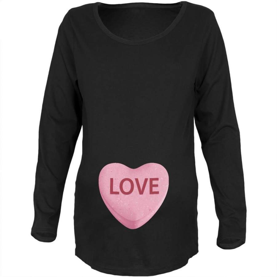 Pink Love Candy Heart Womens Black Soft Maternity Long Sleeve T-Shirt