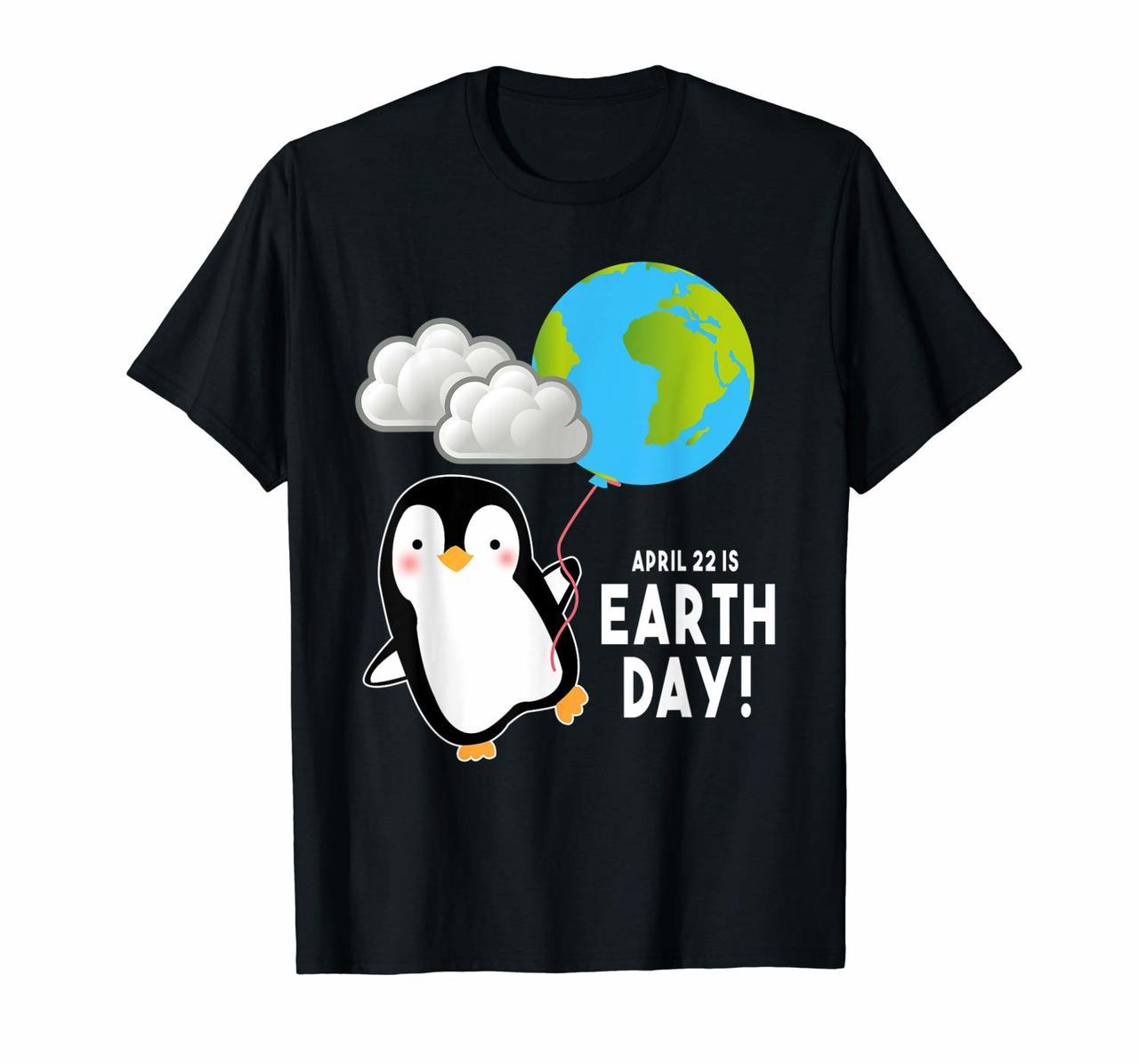 Earth-Day Shirt Planet Gift Idea Balloon Penguin Cute Gift