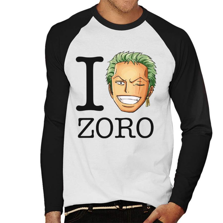 I Heart Roronoa Zoro One Piece Men’s Baseball Long Sleeved T-shirt