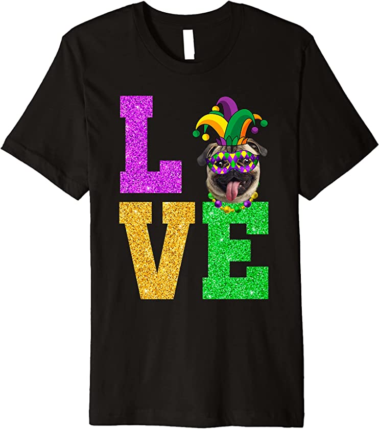 Cute I Love Mardi Gras Pug Dog Puppy Lover Premium T-Shirt