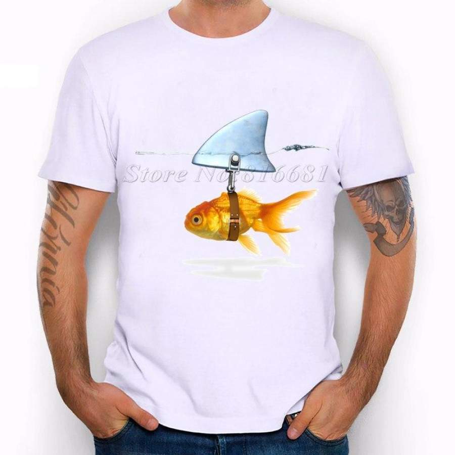 2019 New Goldfish and Shark Brand Fish Cool Printed Men’s Casual T-shirt Male Retro Hipster Tops Tee pb131