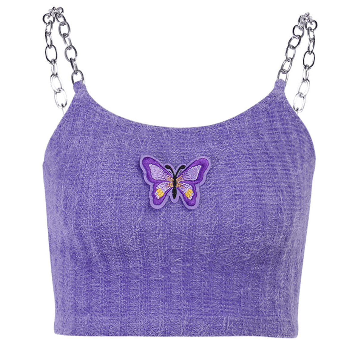 Women’s Knitted Sleeveless Camisole Butterfly Embroidery Sexy Slim Bottoming Short Vest (S/M/L) alx