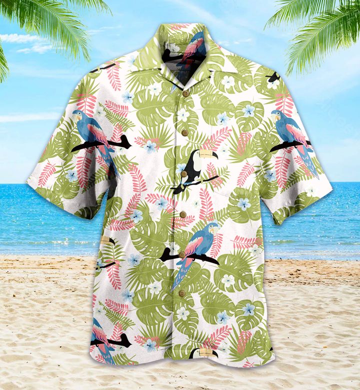 Tropical Pattern Parrot Leaves Birds Green Hawaii Shirt Ha52342