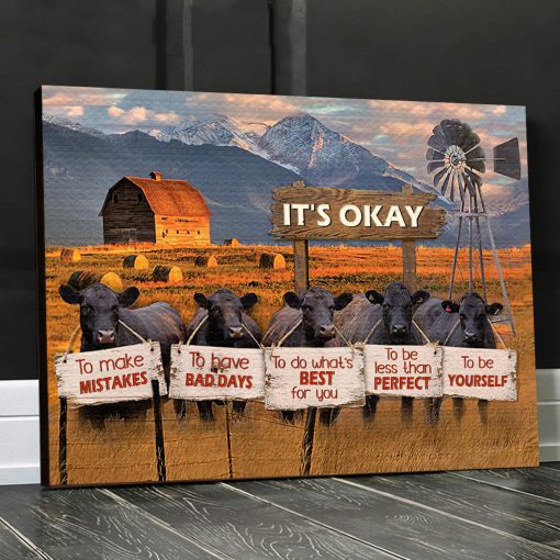 Eviralstore – Dairy Cattle Cow canvas wall art – Black Cow Farmhouse Canvas It’s okay to make mistakes Poster, Canvas Print Decor Gift – 1611