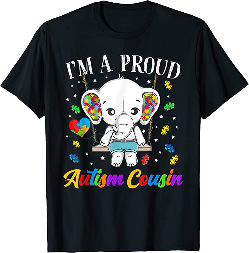 I’m A Proud Autism Cousin Cute Elephant Puzzle Piece T-Shirt