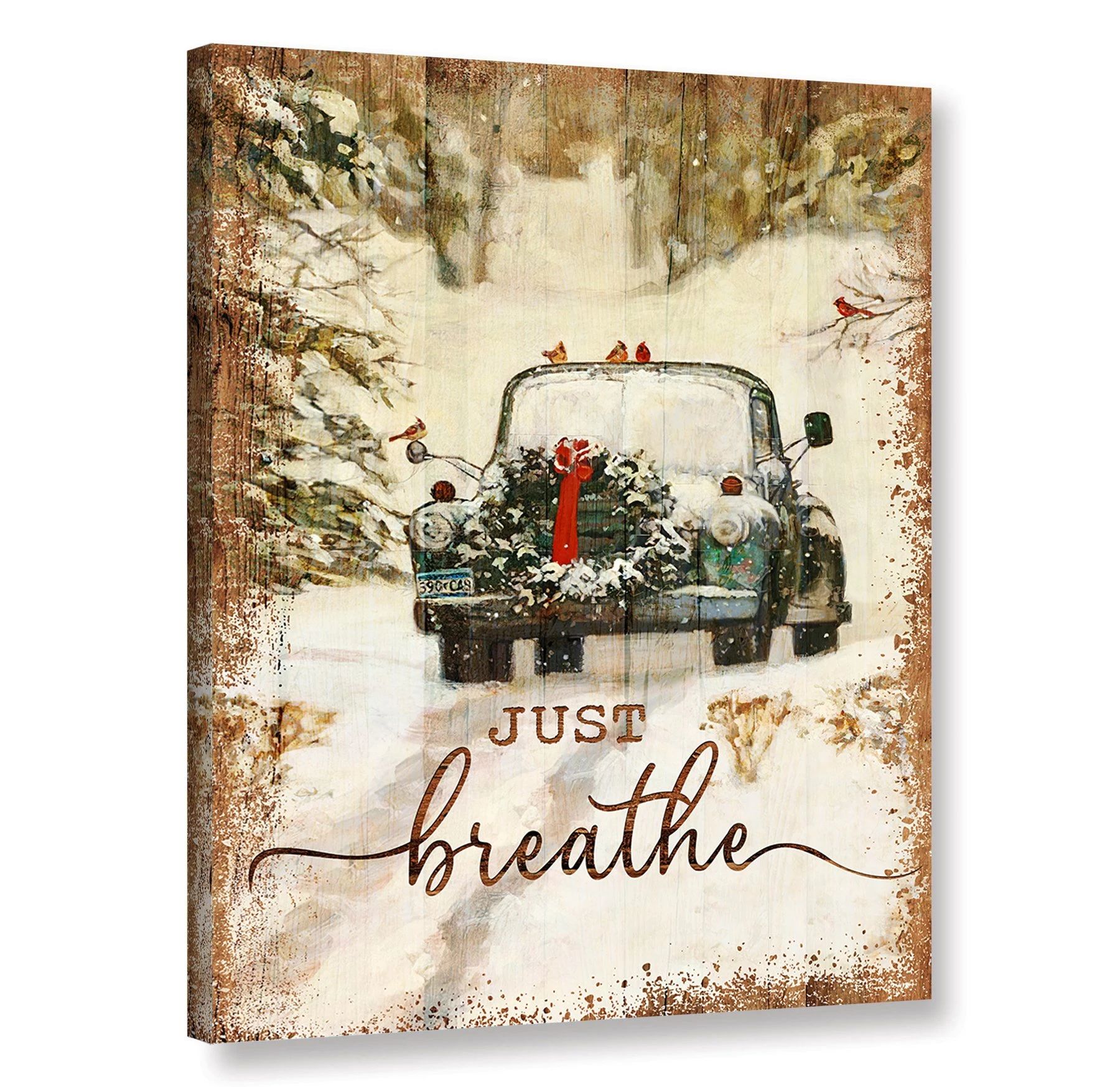 Christmas Gifts For Family Christmas Cardinal & Car Just Breathe Canvas Prints Poster Wall Art Decor