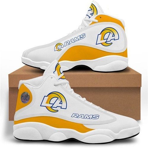 Women Los Angeles Rams Air Jordan 13 High Top Leather Sneakers 002