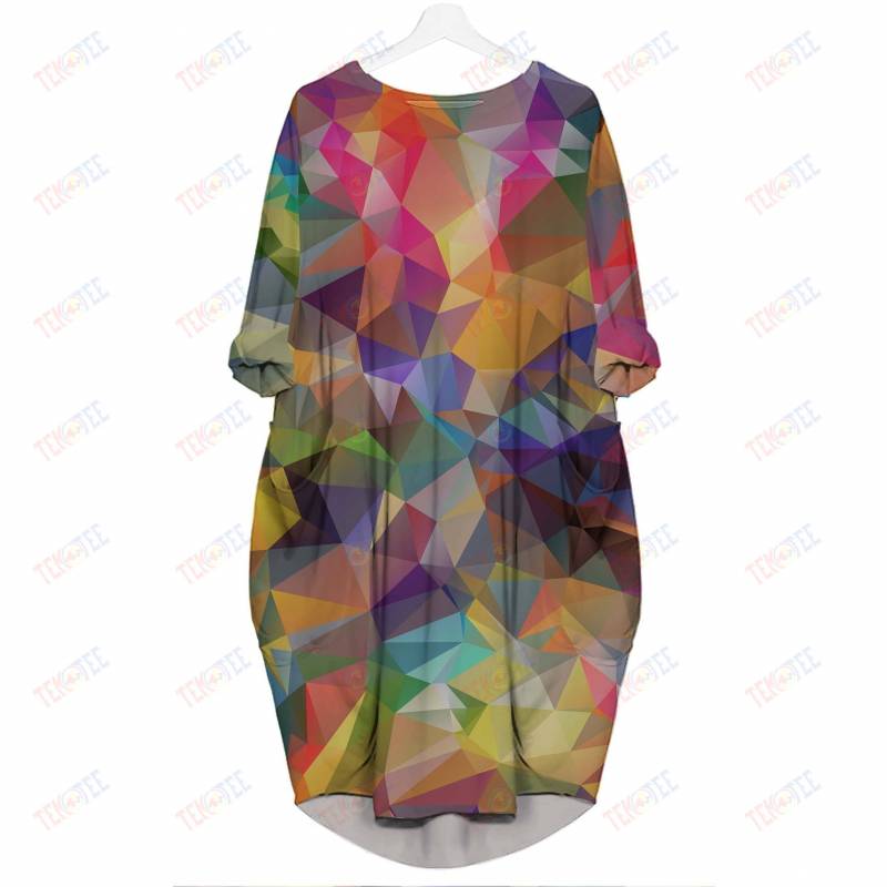 Temotee Triangle Colorful Pattern 4 – Beautiful Woman 3D Pocket Dress Afro Girl Shirt African American Woman Gift Idea TMT4072