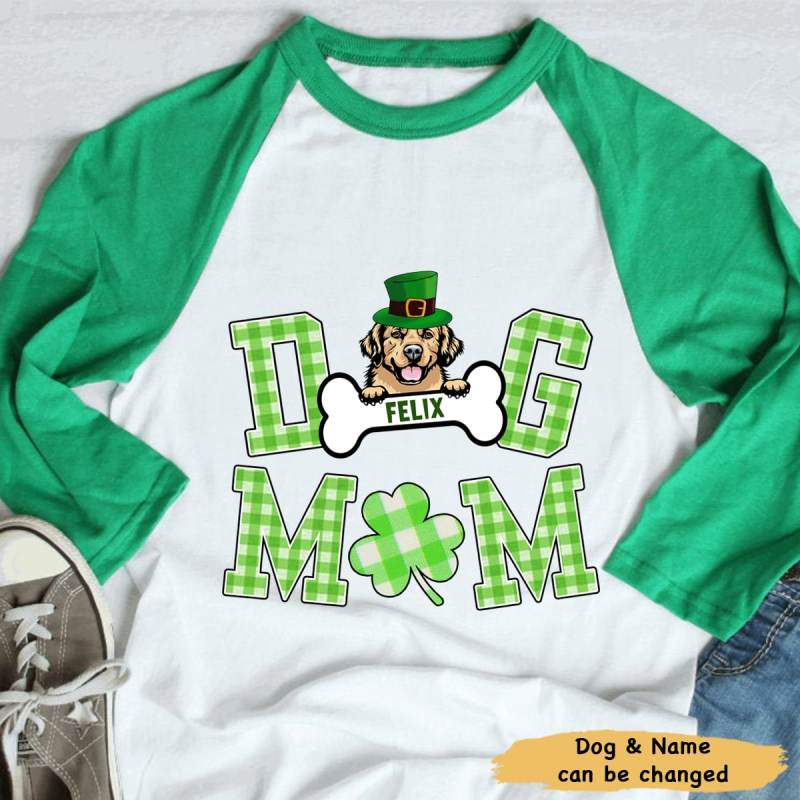 Personalized Lucky Dog Mom St. Patrick’S Day Unisex Raglan Shirt For Dog Lover