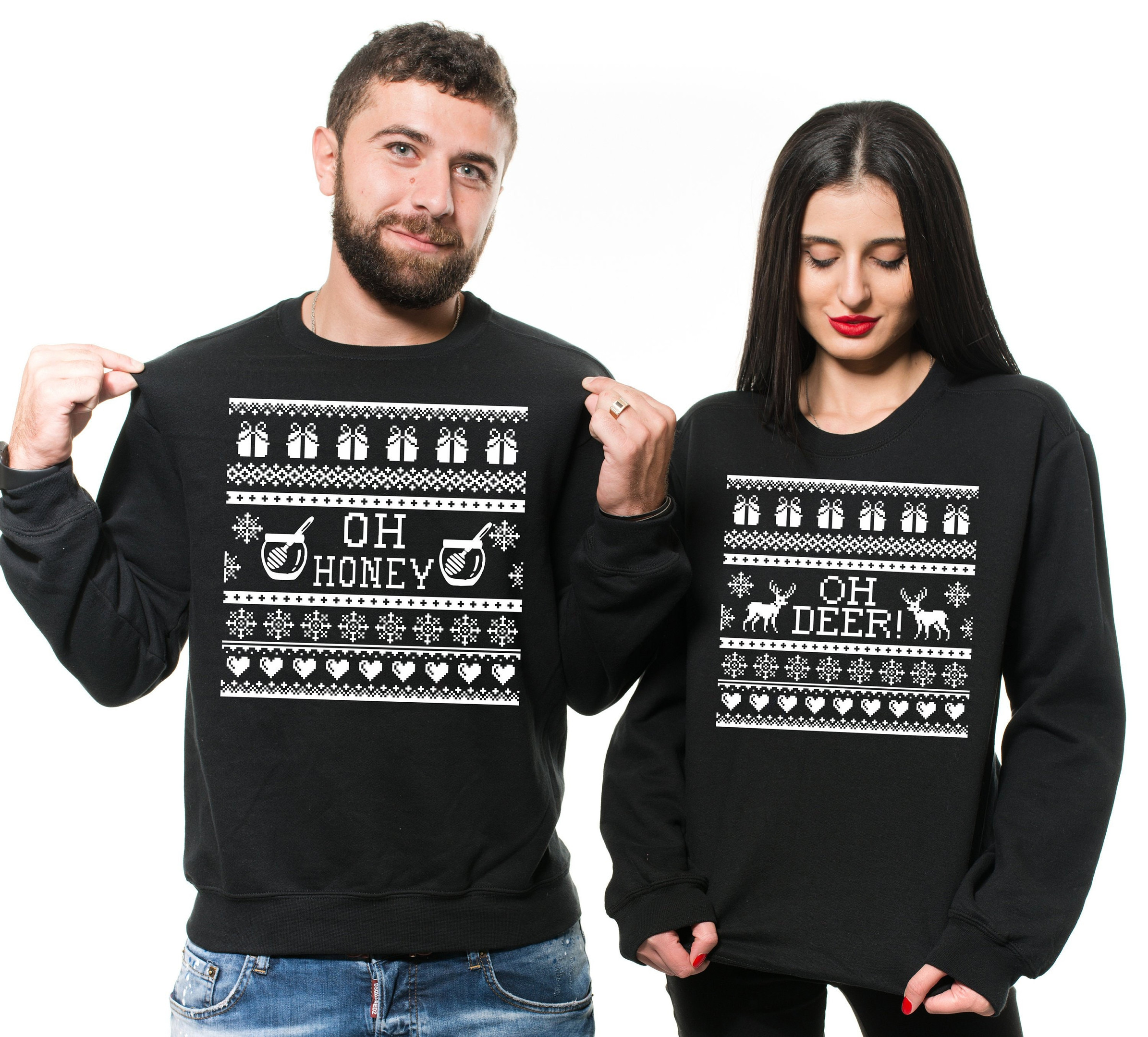 Couple Shirts Oh Honey – Oh Deer Xmas Sweater Matching Couple, Valentine Gifts, Christmas Gift Graphic Unisex T Shirt, Sweatshirt, Hoodie Size S – 5Xl