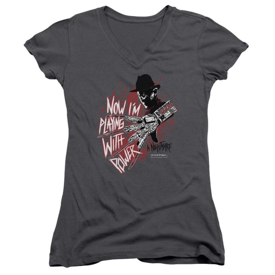 A Nightmare on Elm Street Playing With Power Juniors V-Neck T-Shirt