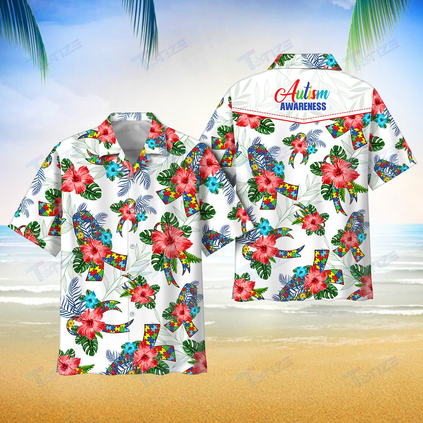 Autism Awareness Aloha All Over Printed Hawaii Shirt Size S Ha51563