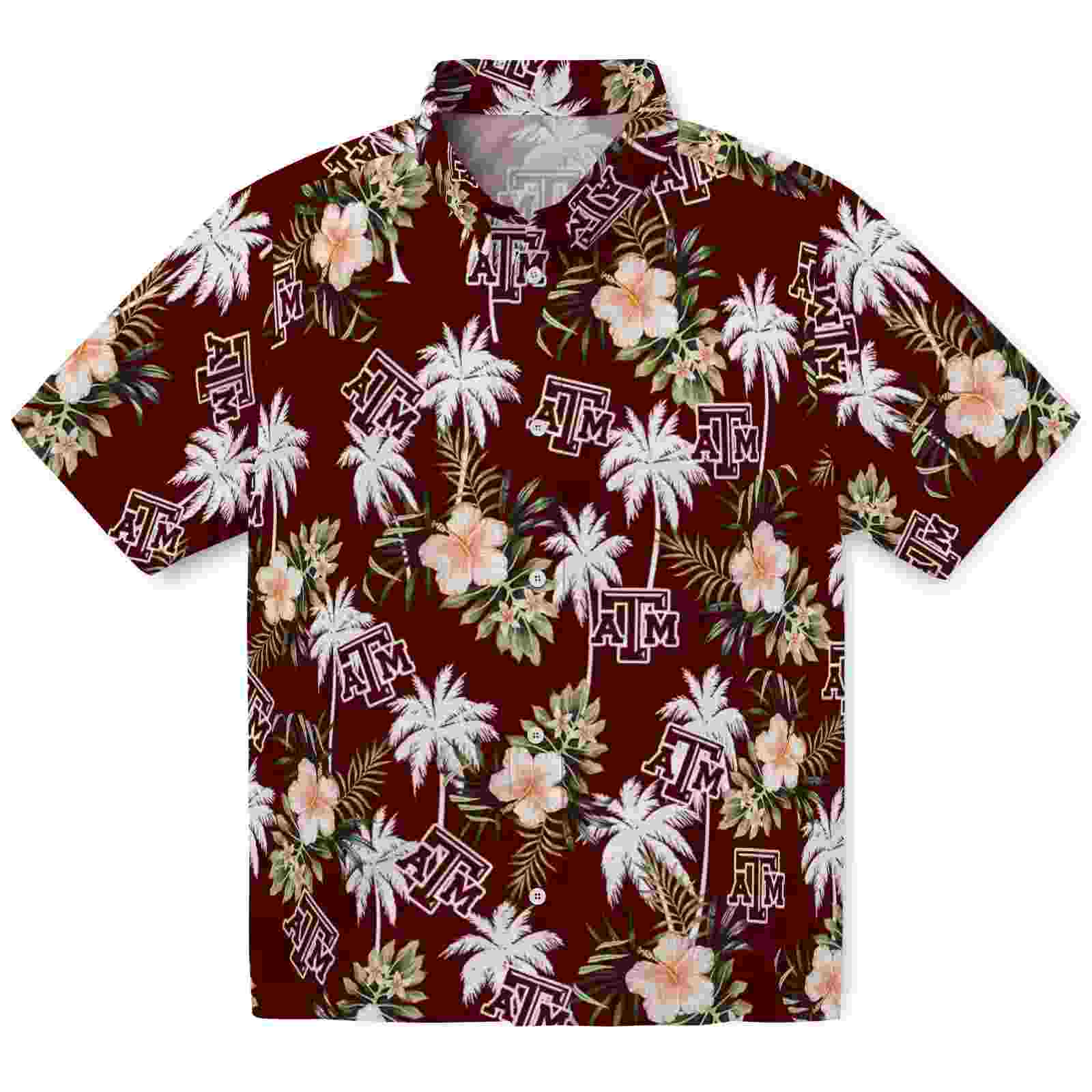Texas A&M Aggies Palm Tree Flower Maroon Hawaiian Shirt