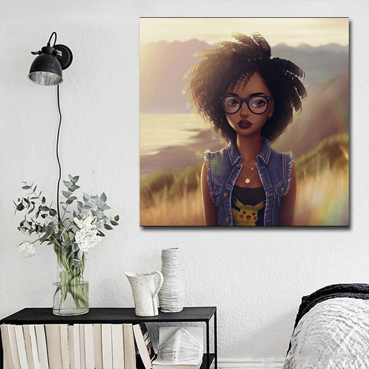 African American Canvas Art Afro Girl With Locs Afrocentric Living Room Decor WBG6112