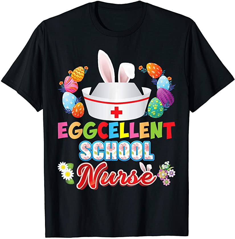 School Nurse Bunny Ears Face Cute Easter Eggs Hunt Nursing T-Shirt