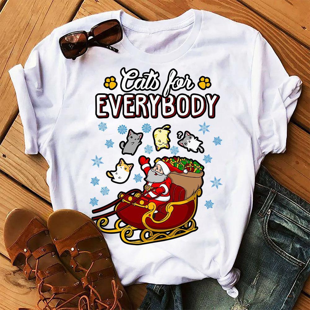 Cats For Everybody Funny Christmas Cat Kitten Unisex T-Shirt Hoodie Sweatshirt Plus Size S-5Xl