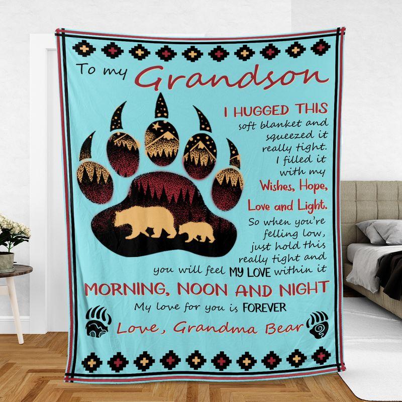 Bear To My Grandson Morning Noon And Night Blanket Gift For Grandson Family Birthday Gift Home Decor Bedding Couch Sofa Soft And Comfy Cozy