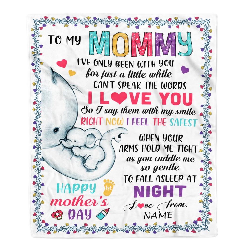 Personalized To My Mommy First Time Mom Elephant Happy Mothers Day Birthday Christmas Customized Fleece Blanket