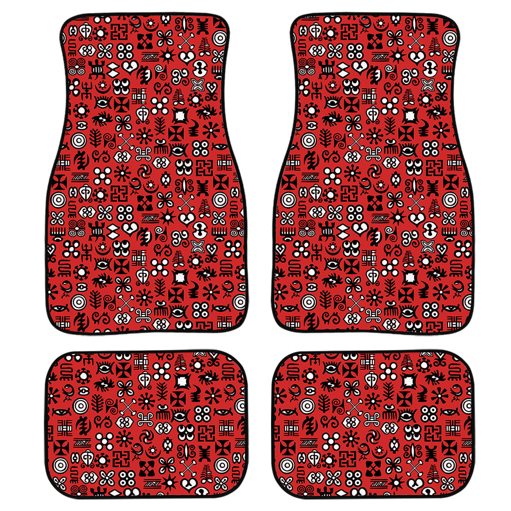 Red Adinkra Tribe Symbols Print Front And Back Car Floor Mats, Front Car Mat