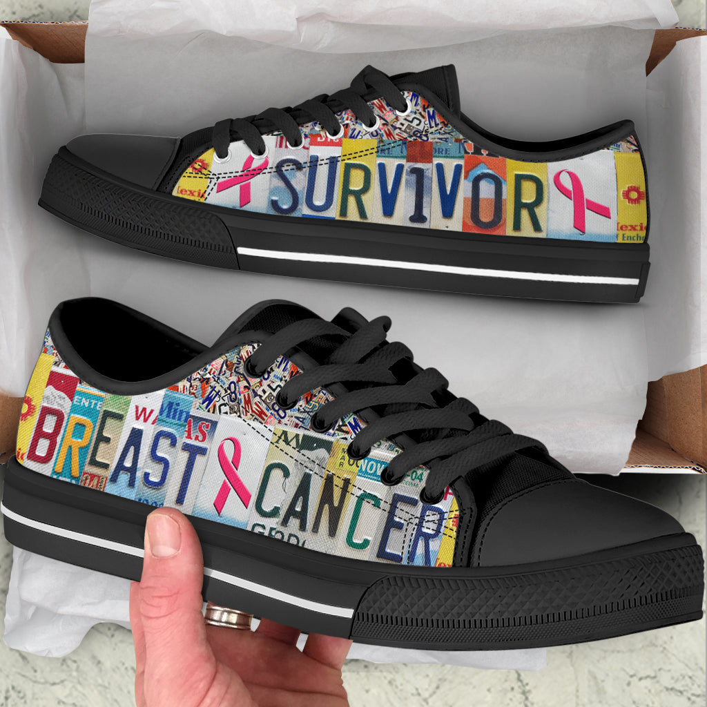Breast Cancer Disease Low Top Shoes Survivor License Low Top Canvas Shoes - Best Shoes For Men And Women - Fight Cancer Awareness Breast Cancer Awareness Month 2024