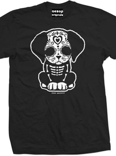 Men’S Day Of The Dead Sugar Skull Puppy Tee By Aesop Originals