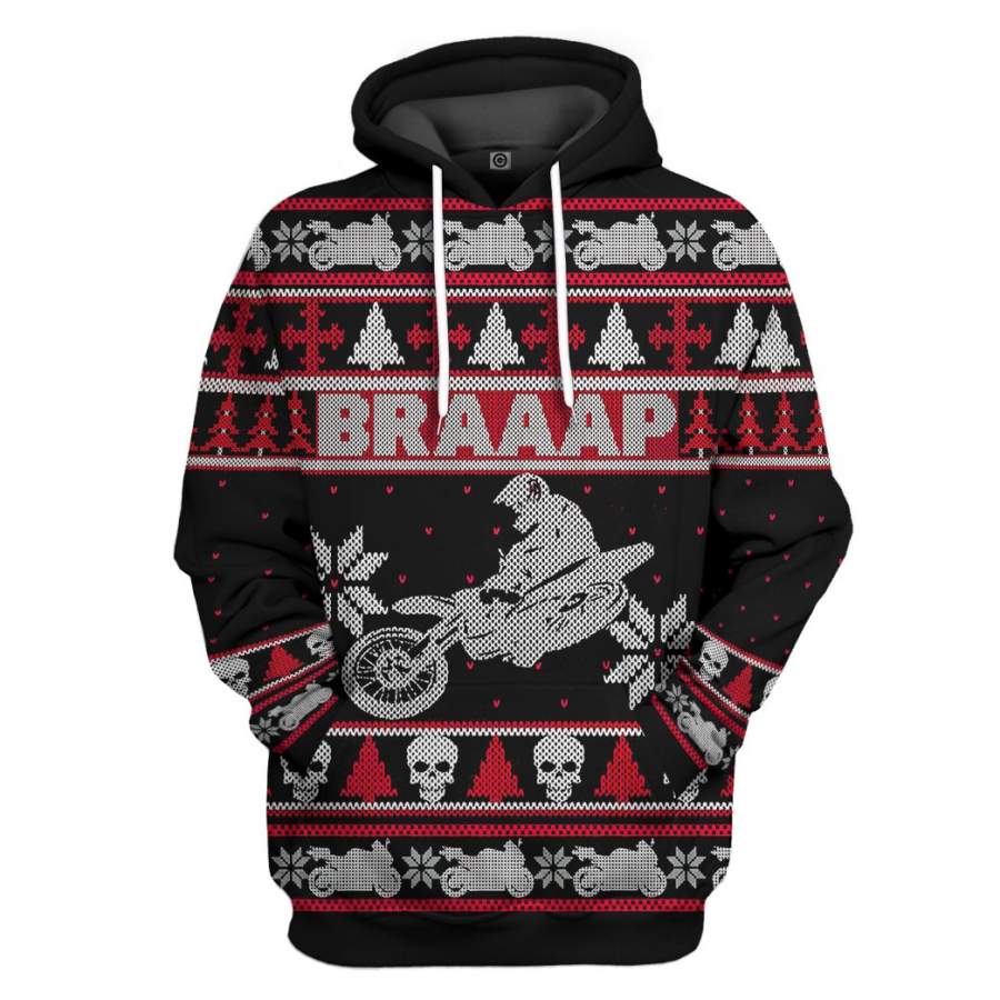 3D Braaap Dirt Bike Ugly Christmas Sweater Tshirt Hoodie Apparel