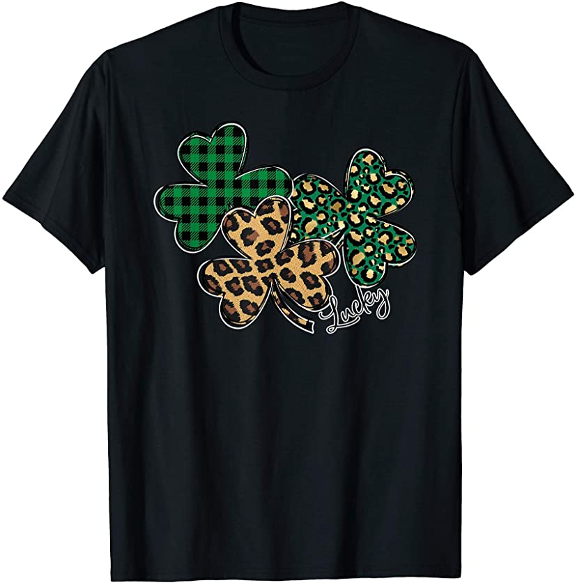 Plaid Shamrock Leopard Cheetah Lucky St Patricks Day Women T-Shirt