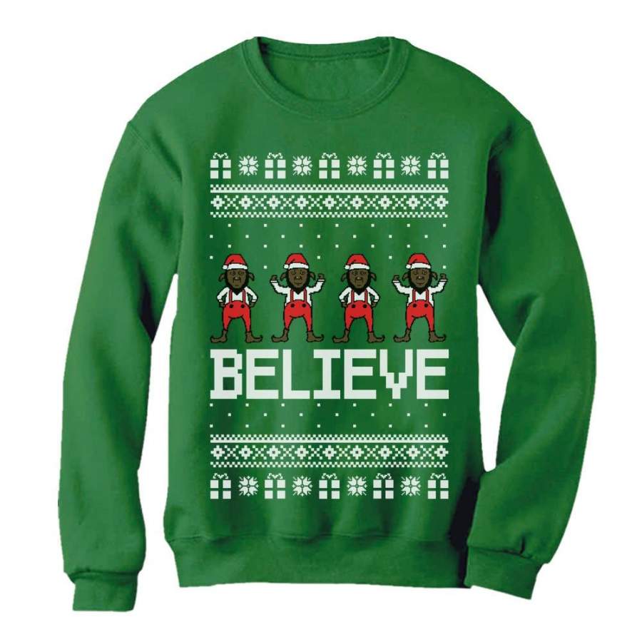 Believe Black Santa Elves Ugly Christmas Sweater Sweatshirt