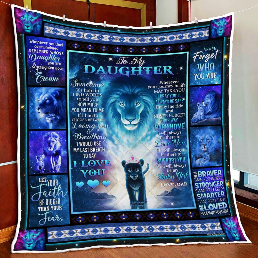 To My Daughter. Love, Dad. Lion Quilt Blanket