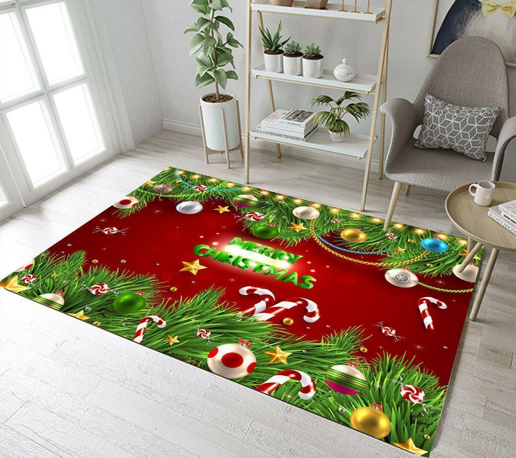 Merry Christmas Ornament Candy Cane Rug