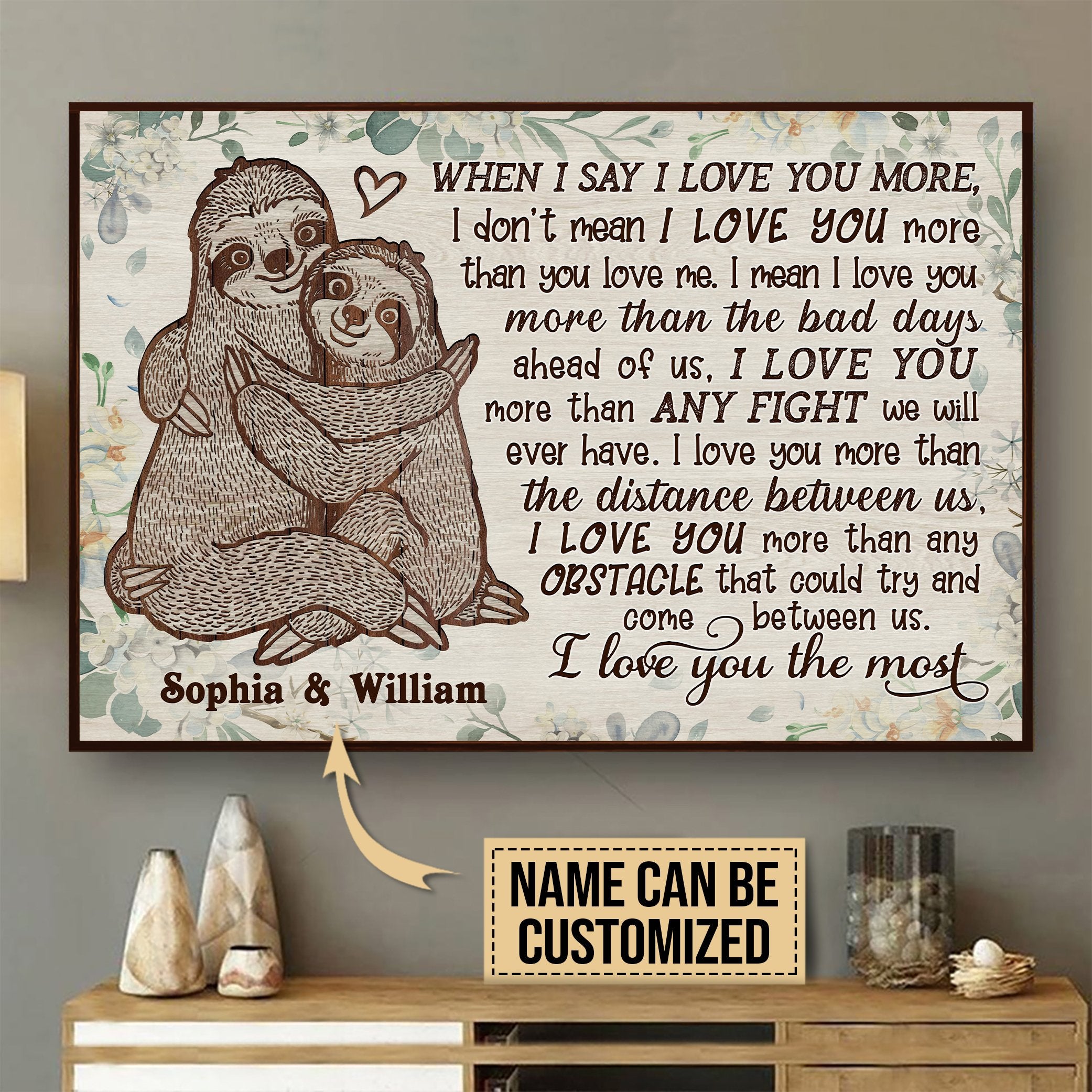 Aeticon Gifts Personalized Sloth I Love You The Most Canvas Mom Dad Gift Home Decor