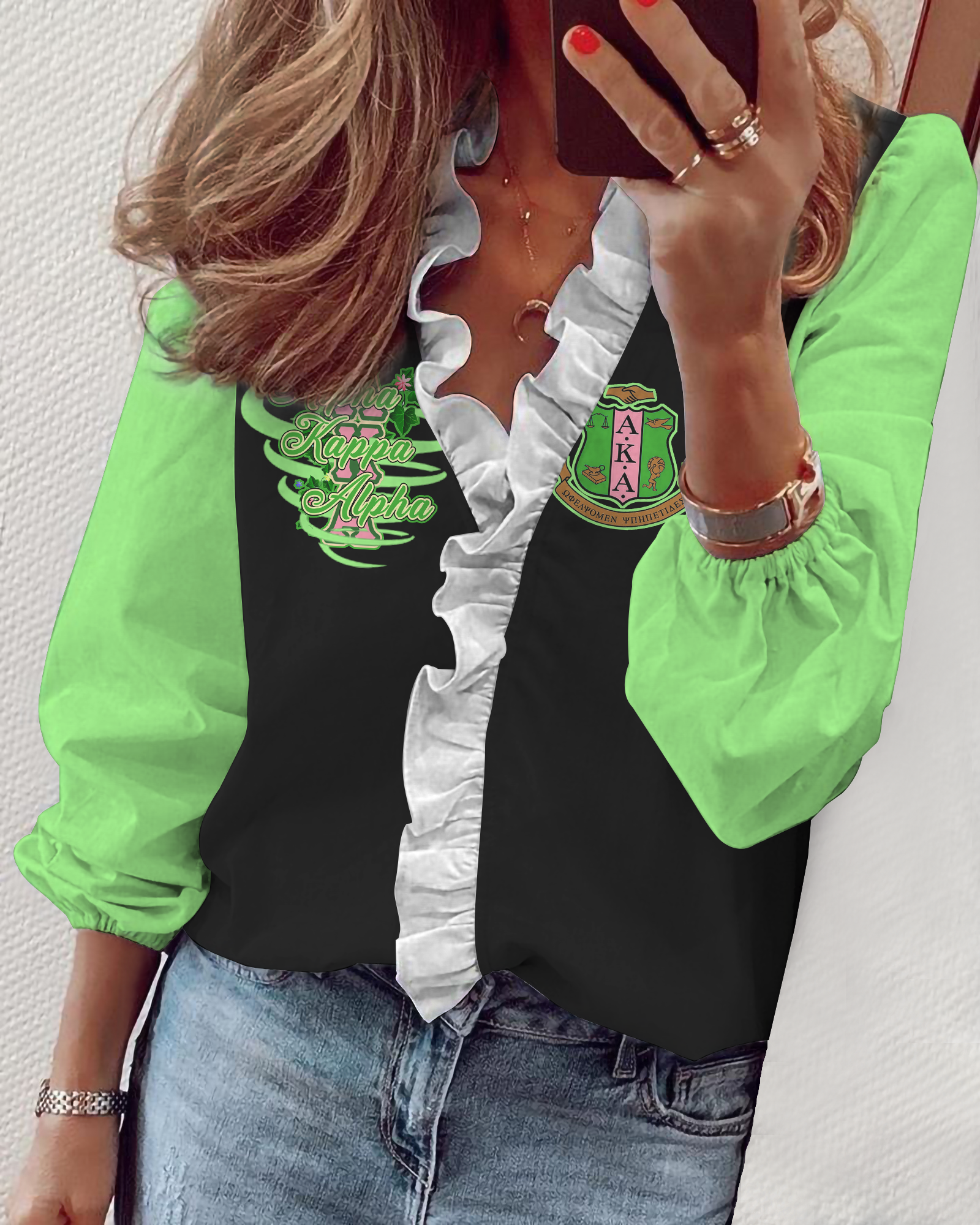 Alpha Kappa Alpha V-Neck Long Sleeve Lace Shirt