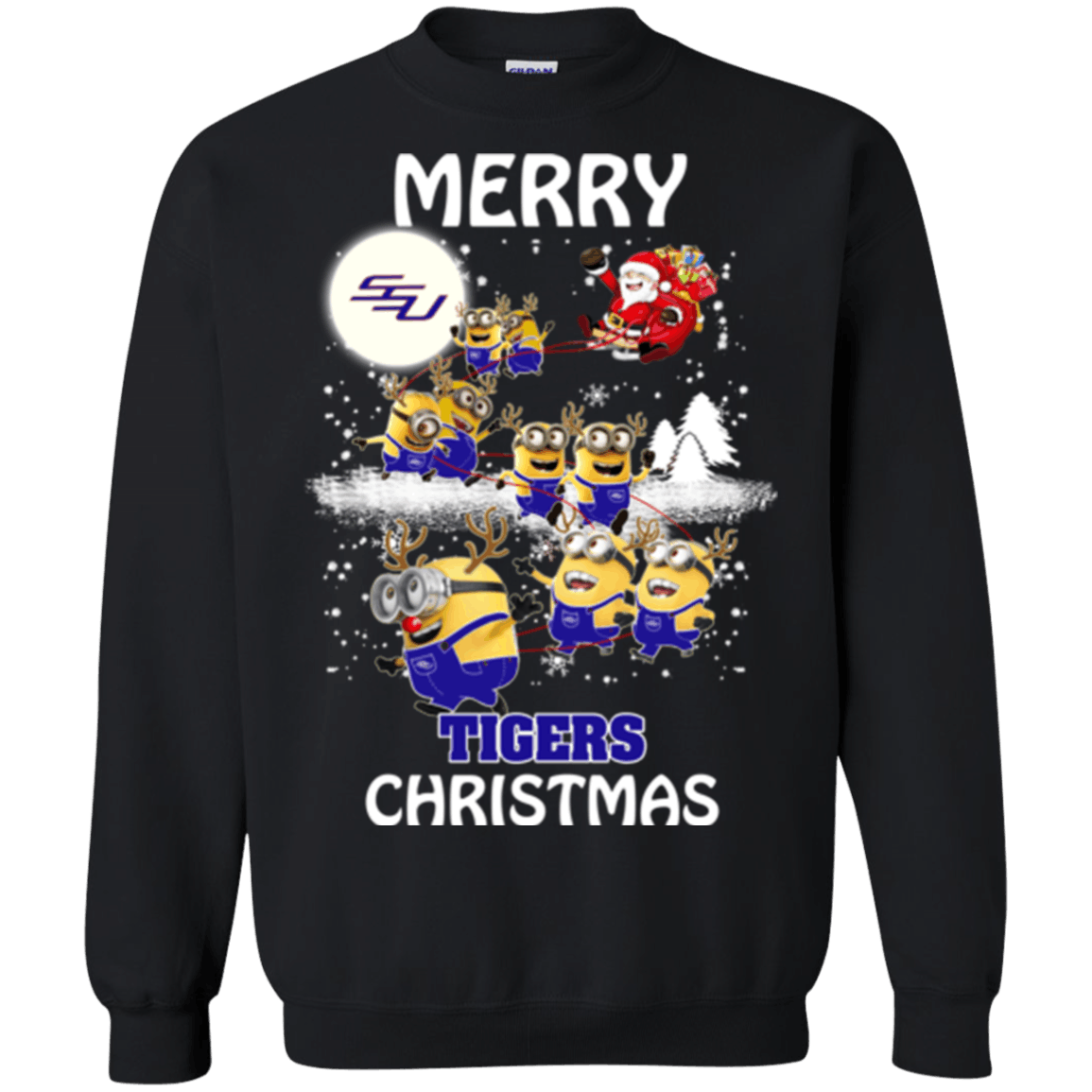 Remarkable Savannah State Tigers Minion Ugly Christmas Sweaters Santa Claus With Sleigh Sweatshirts