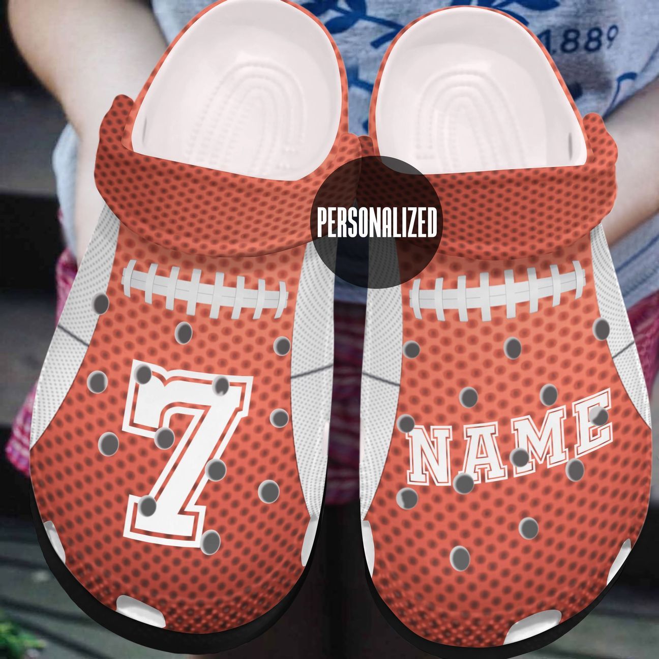 Football Personalized Clog, Custom Name, Text, Color, Number Fashion Style For Women, Men, Kid, Print 3D Football Texture