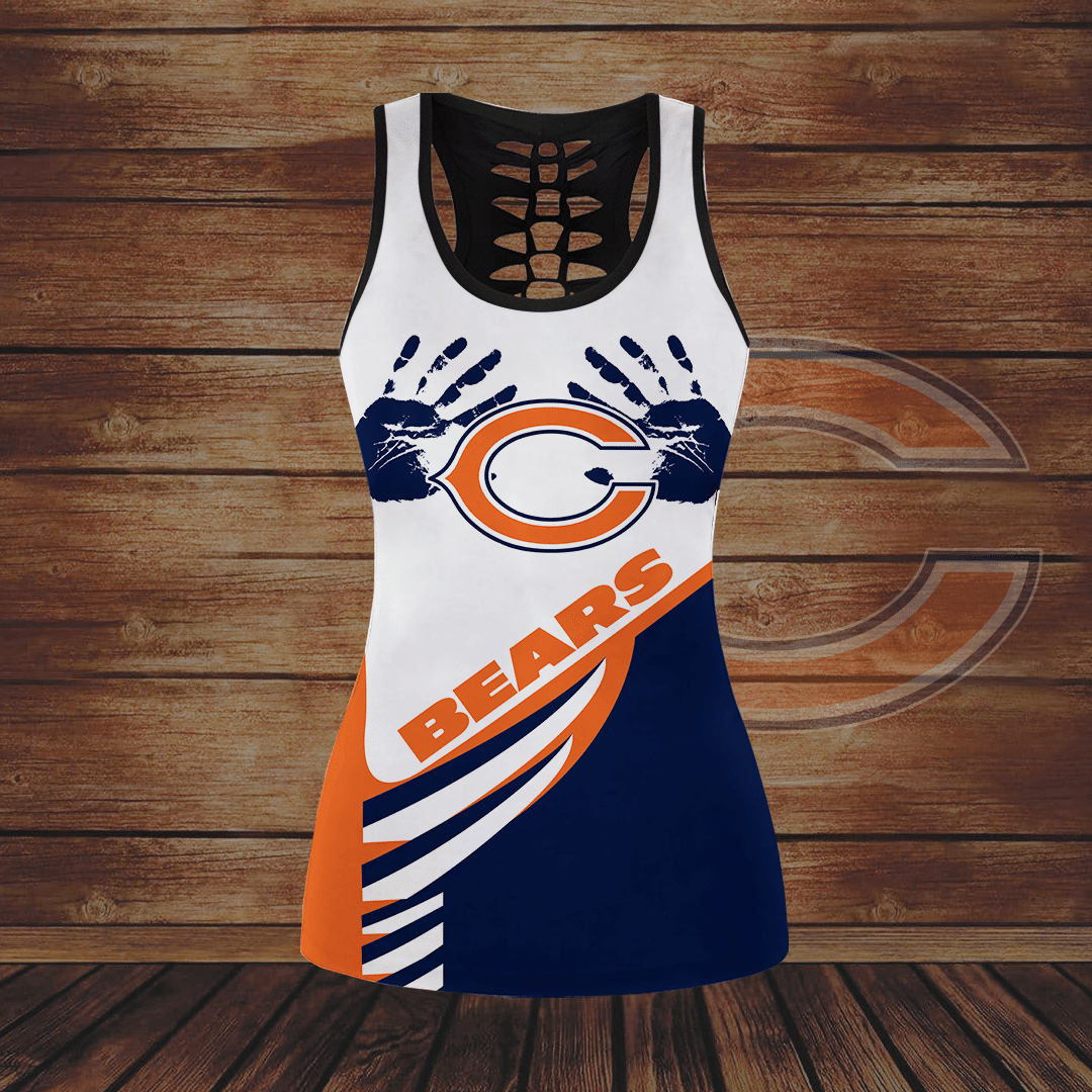 Chicago Bears Handprint All Over Print 3D Hollow Tank Top & Leggings – White Navy